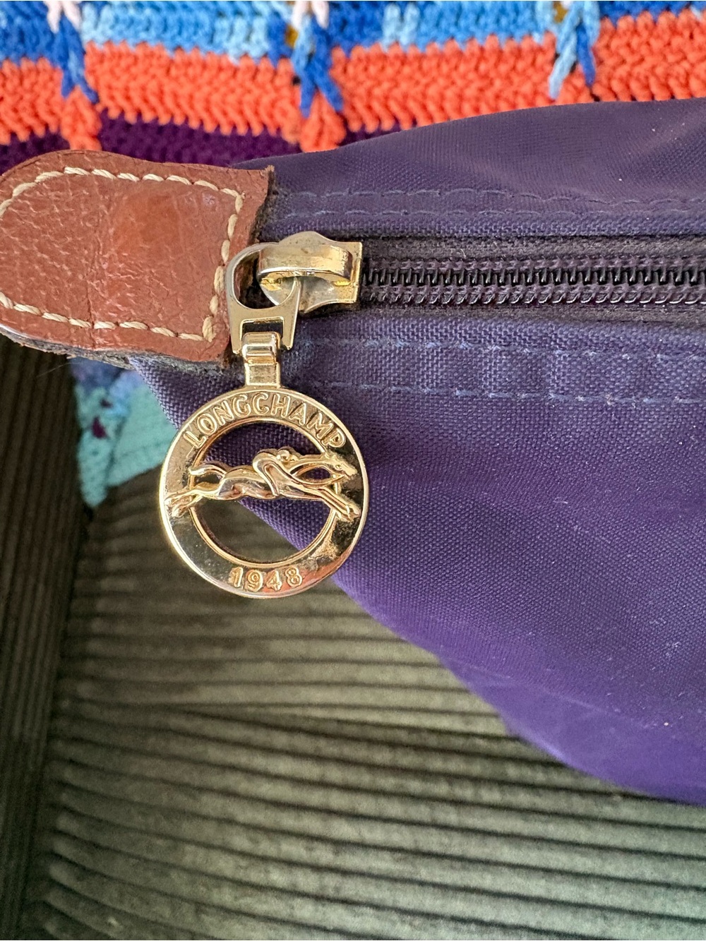 Longchamp Nylon Tote Bag in Deep Purple with Brown Trim - Picture 4 of 8